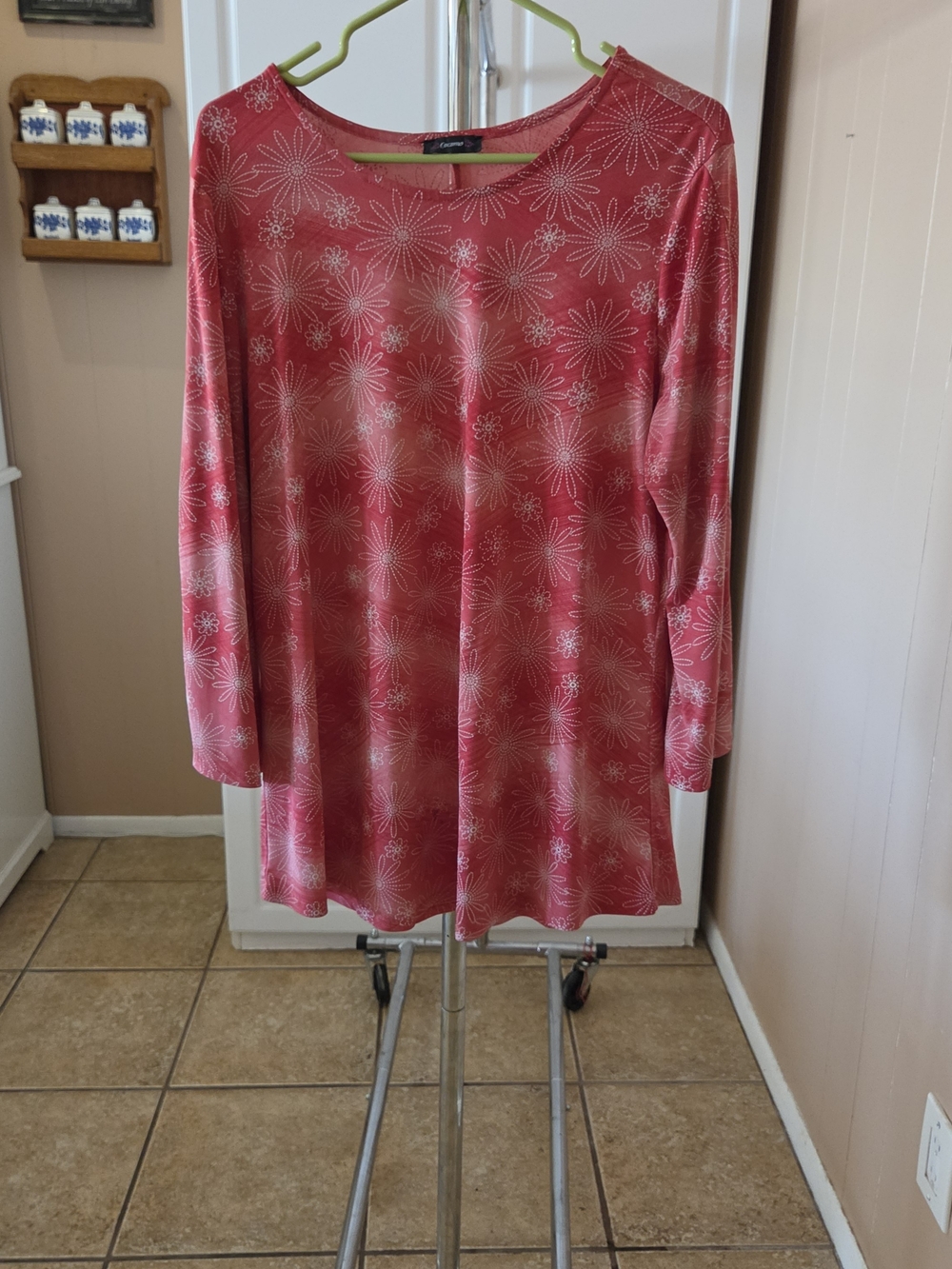 Red Floral Long Sleeve Tunic Top